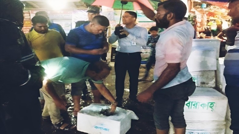 সাতক্ষীরায় ২৬০ কেজি জেলি পুশ করা চিংড়ি জব্দ