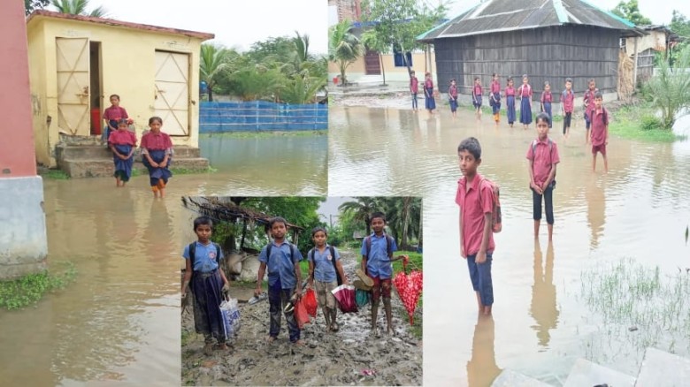 সাতক্ষীরায় টানা বৃষ্টিতে বিভিন্ন শিক্ষাপ্রতিষ্ঠানে জলাবদ্ধতা,ভোগান্তিতে শিক্ষার্থীরা